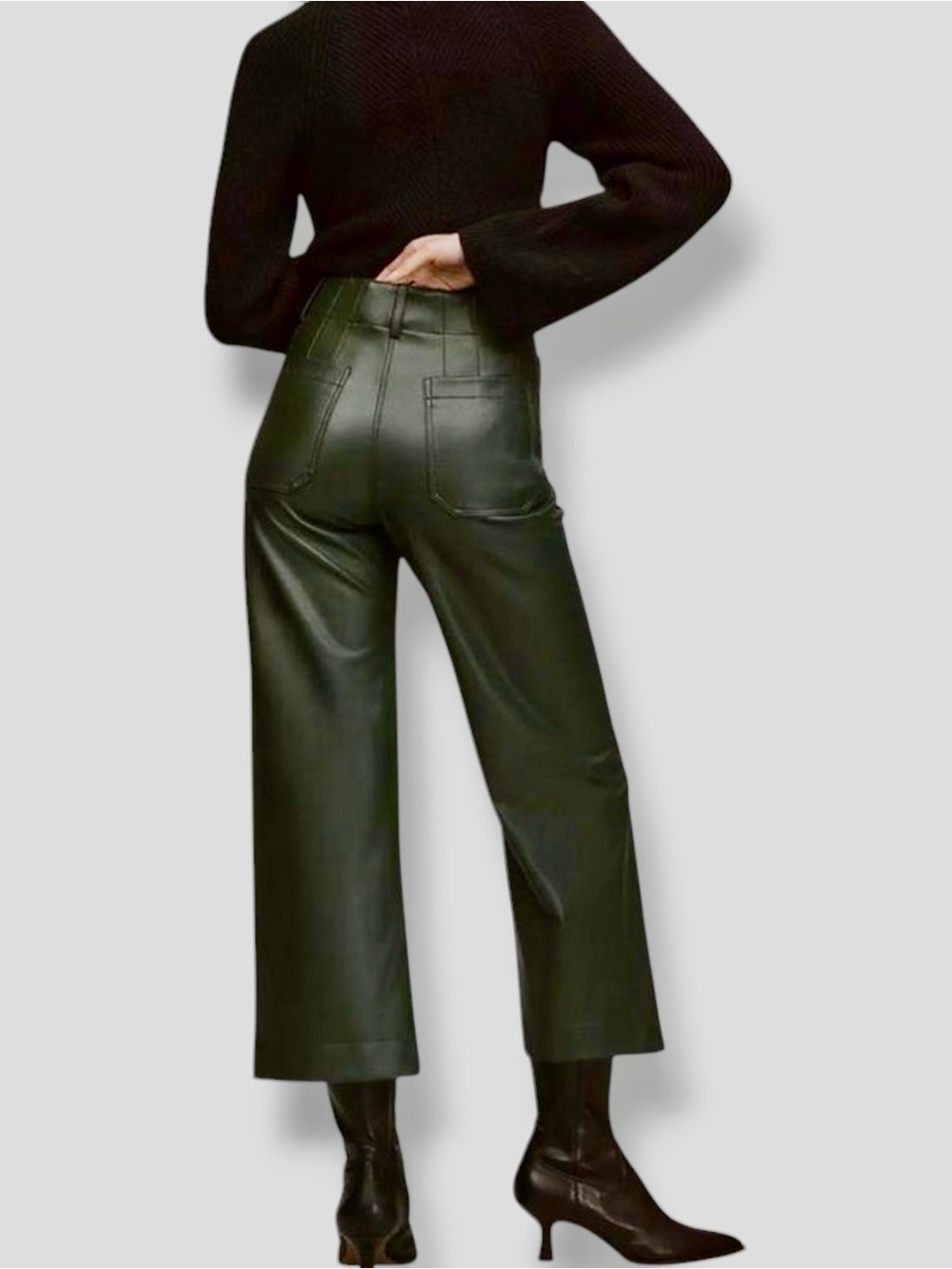 Anthropologie Maeve The Colette Faux Leather Wide Leg Pants Moss Green Size 30 - Picture 5 of 11